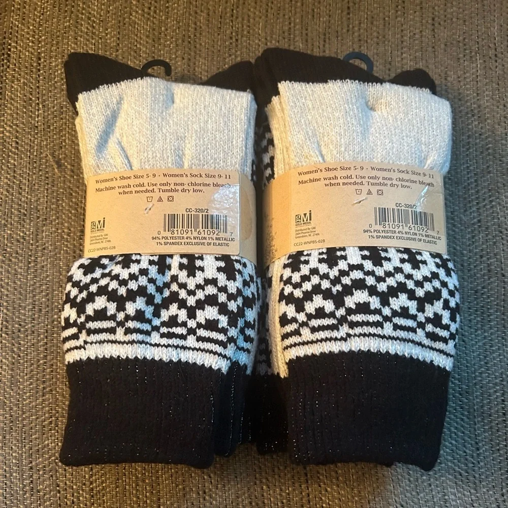 Clear Creek Woman’s Black White Novelty Boots Socks 4 Pairs Shoe Size 5 to 9